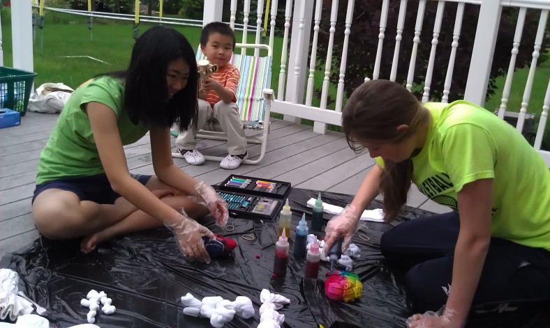 Tie dyeing with Carlen on the back porch